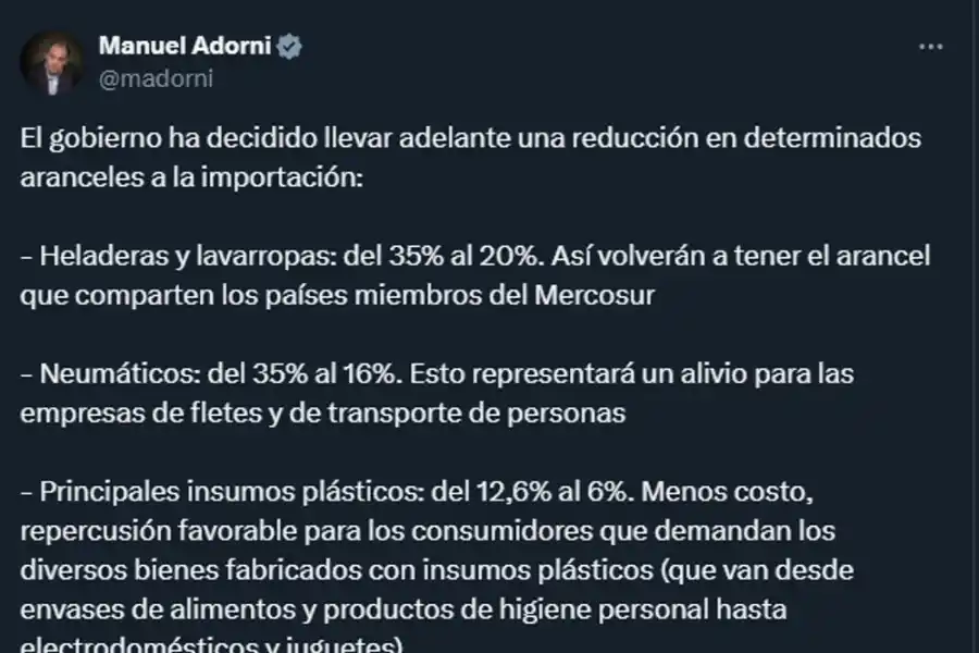 En busca de mejores precios, reducirán aranceles a la importación de heladeras, lavarropas y neumáticos