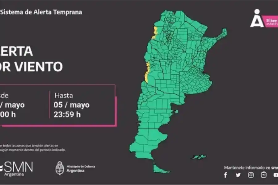 Alerta amarilla por vientos.