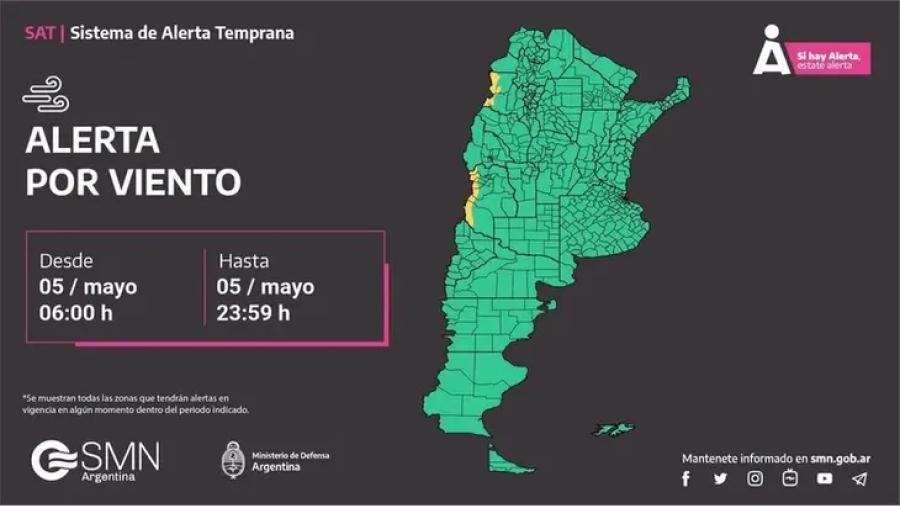 Alerta amarilla por vientos.