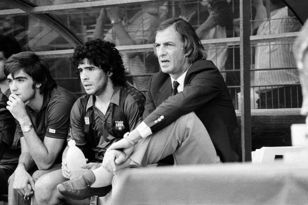 EN BARCELONA. Junto a Diego Maradona, Menotti logró tres títulos en el club catalán.