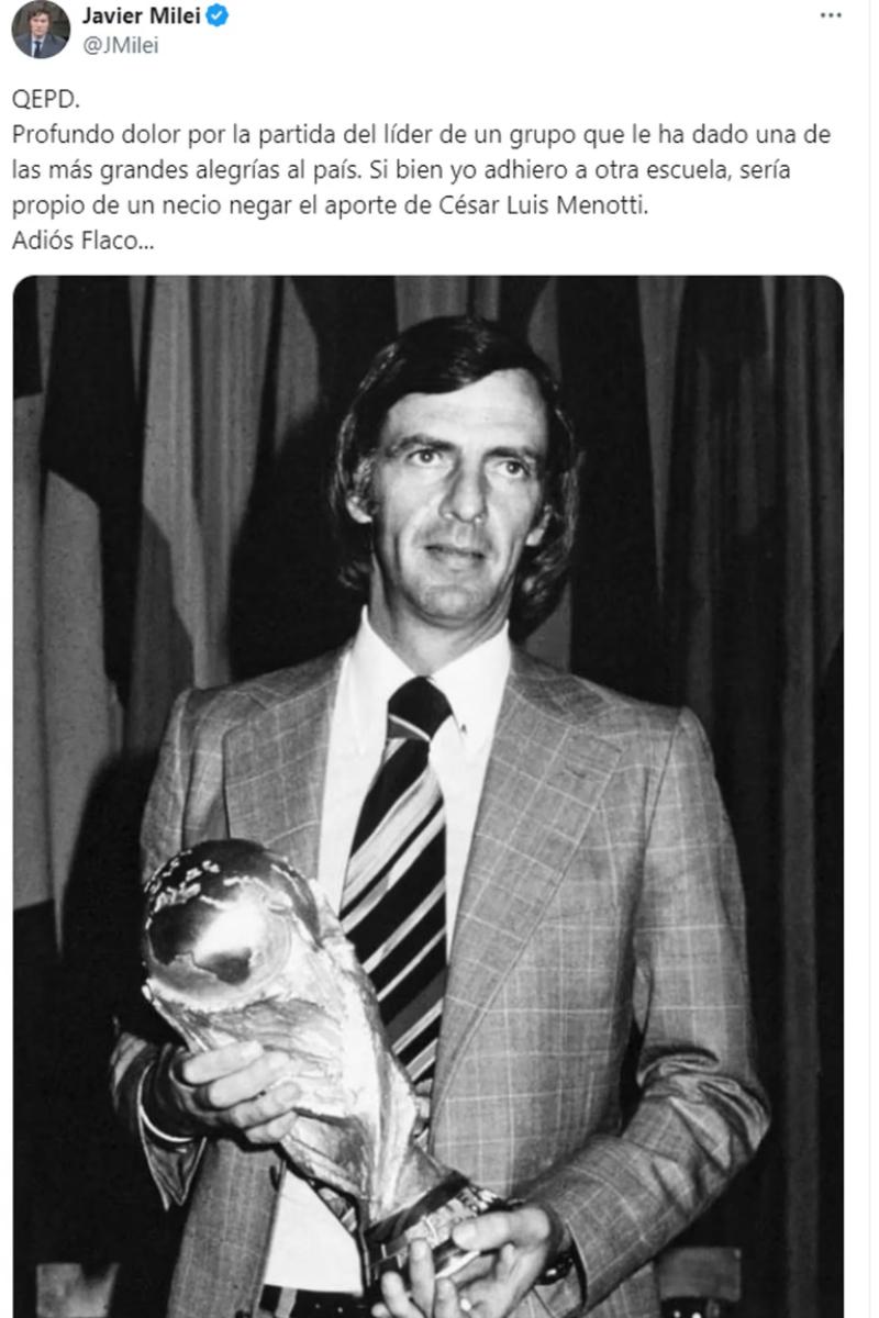 El mensaje de despedida de Javier Milei a César Luis Menotti