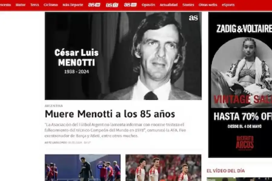 PORTADA. Menotti fue el tema principal durante varios horas en el diario AS de España