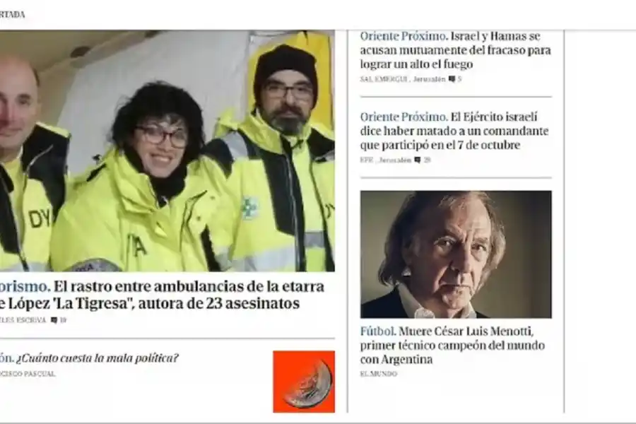 TRISTEZA. El diario El Mundo refleja el fallecimiento de Menotti. 