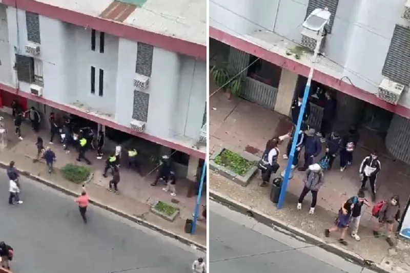 Video: feroz enfrentamiento entre estudiantes secundarios en pleno centro de Tucumán