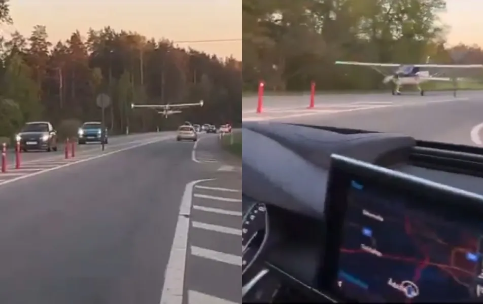 Un avión aterrizó en medio de la autopista en Letonia. 