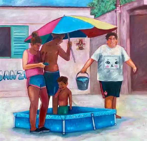 “VEREDEANDO”. Retrato de una familia disfrutando de una pelopincho.