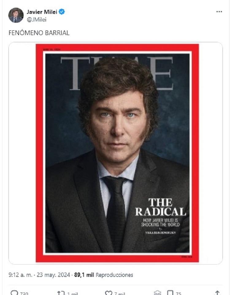 Javier Milei es tapa de la revista Time bajo el título El radical
