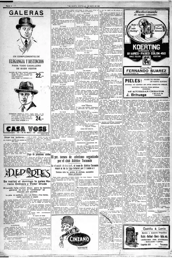 27 DE MAYO DE 1927. En el extremo inferior derecho de aquella edición de LA GACETA se publica un aviso de la casa de fotografía Castillo.