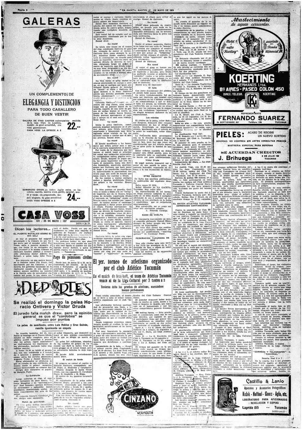 27 DE MAYO DE 1927. En el extremo inferior derecho de aquella edición de LA GACETA se publica un aviso de la casa de fotografía Castillo.