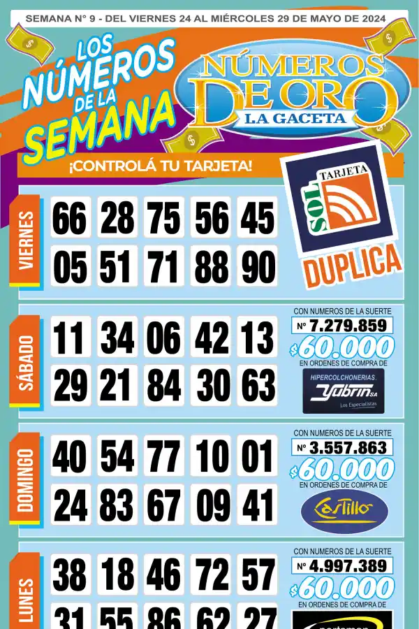 Esta es la grilla completa de los Números de Oro de LA GACETA del 29 de mayo de 2024