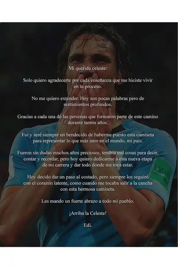 Cavani puso fin a su ciclo en la Selección de Uruguay: “Quiero dedicarme a esta nueva etapa”
