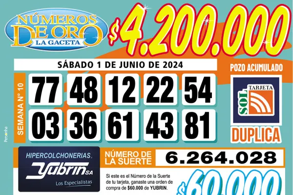 Los Números de Oro de LA GACETA del 1 de junio de 2024