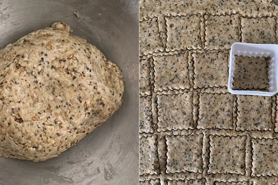 El paso a paso para hacer los crackers de avena y masa madre.
