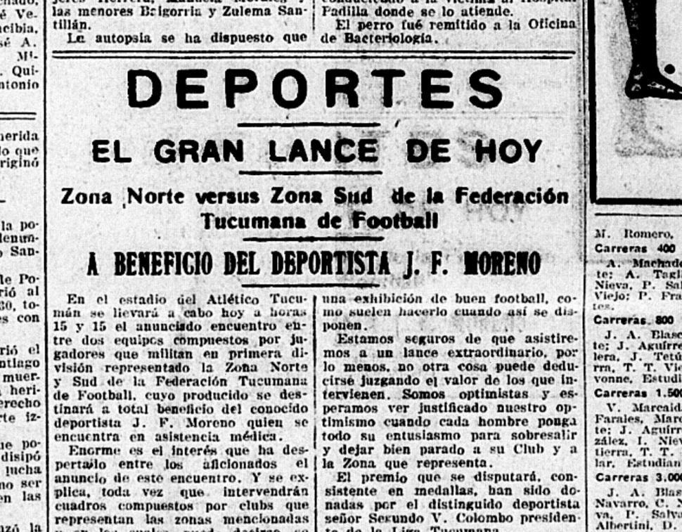 ANUNCIO. Nuestro diario brindó mucho apoyo a este partido solidario en beneficio de un jugador de Sportivo Guzmán que militaba en la Liga.