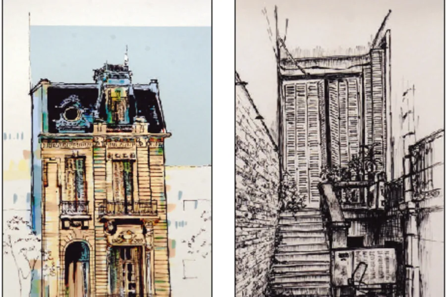 URBAN SKETCHERS. Dos aspectos de la “Casa Cainzo”: el frente y el patio.