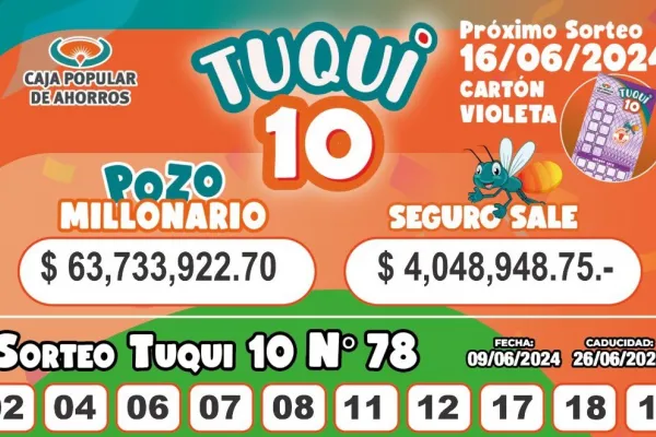 Tuqui 10: cómo salió el sorteo del domingo 9 de junio
