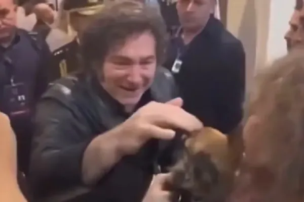 Se asustó: Javier Milei acarició un perrito, ¡hasta que quiso morderlo!