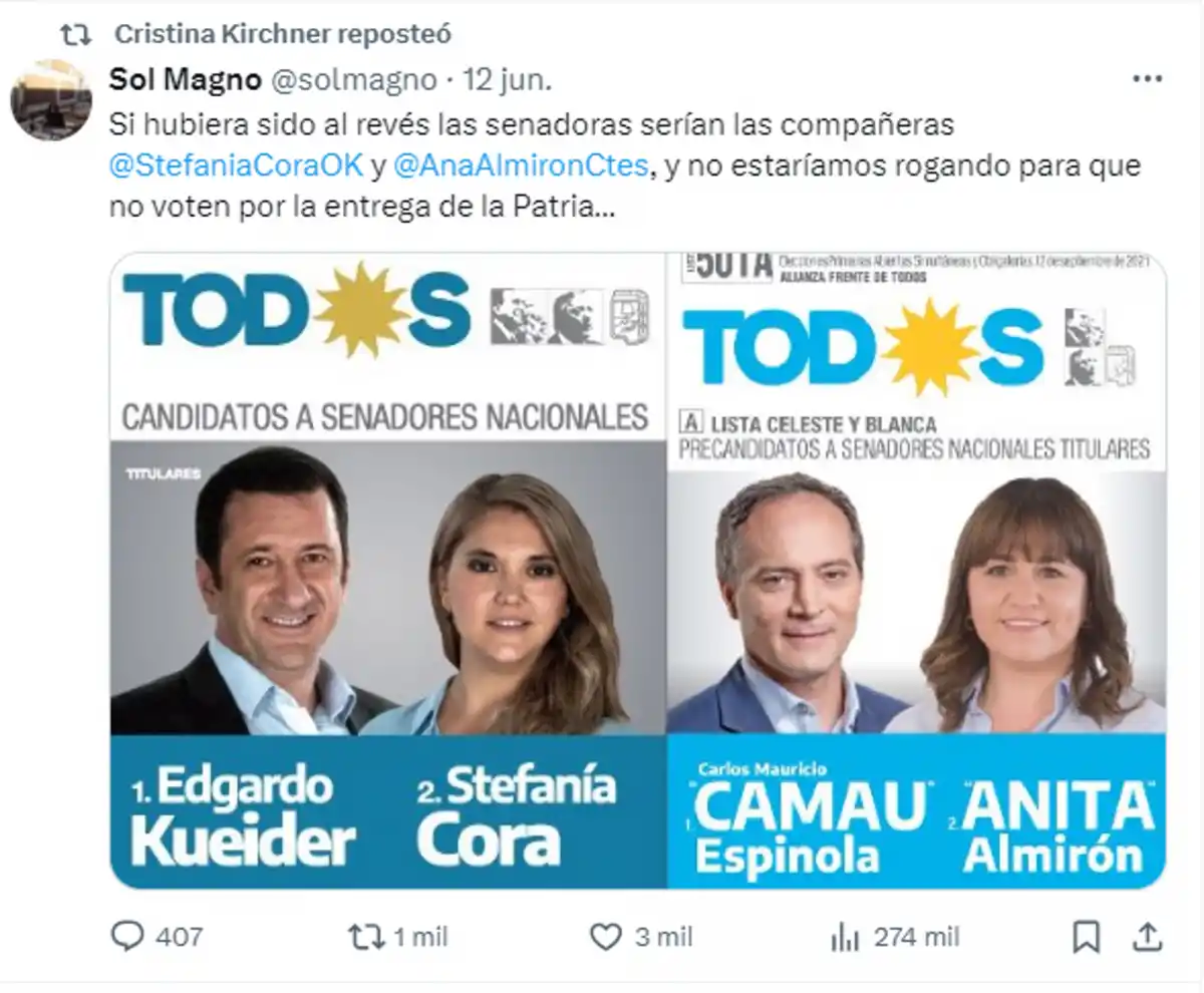 CAPTURA TOMADA DE X/@CFKArgentina.