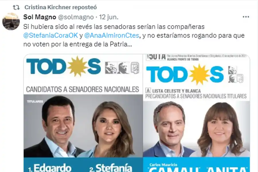 CAPTURA TOMADA DE X/@CFKArgentina.