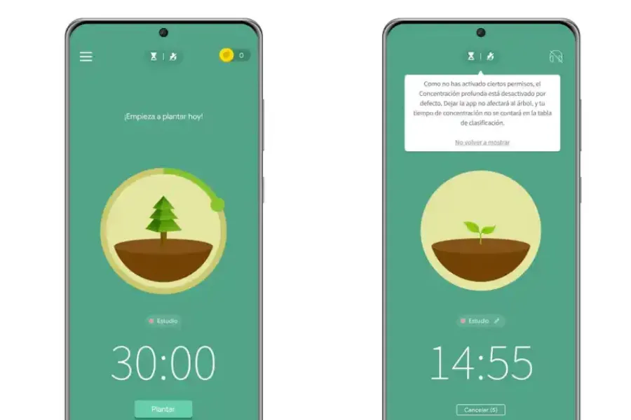 Forest es una aplicación que fomenta el estudio con el crecimiento y cuidado de un árbol virtual. Fuente: Google Playstore.
