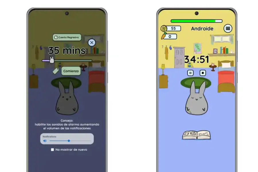 Study Bunny es una aplicación con un conejo que acompaña en el estudio. Fuente: Google Playstore.