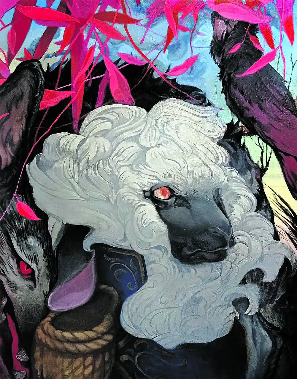 ACOSADO. Aráoz aparece como una oveja cercada por el lobo Javier López en la obra de Hugo Bellagamba.