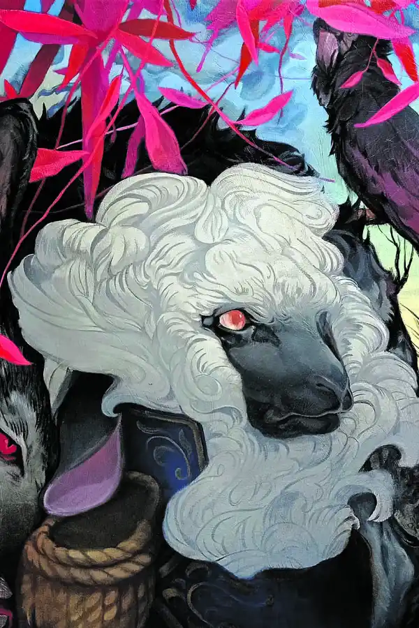 ACOSADO. Aráoz aparece como una oveja cercada por el lobo Javier López en la obra de Hugo Bellagamba.