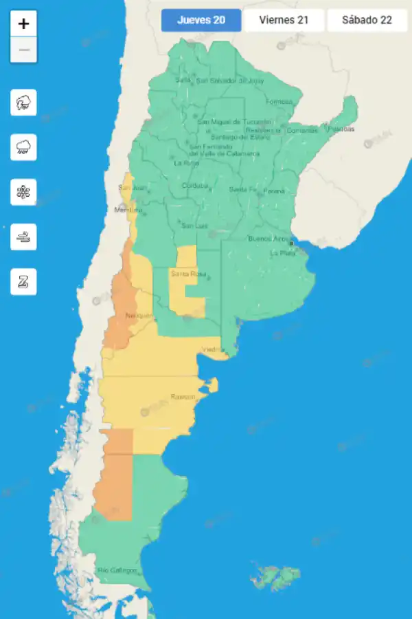 Mapa de alertas del Servicio Meteorológico Nacional