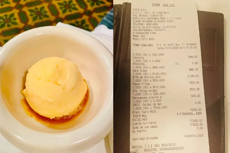El ticket de lo que gastó la turista en su visita a Don Julio