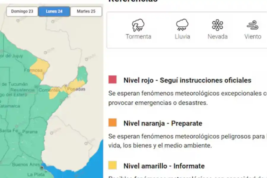 El alerta rige hasta mañana por la tarde y noche, según las provincias.