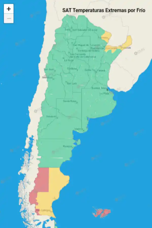 Mapa de alertas del Servicio Meteorológico Nacional