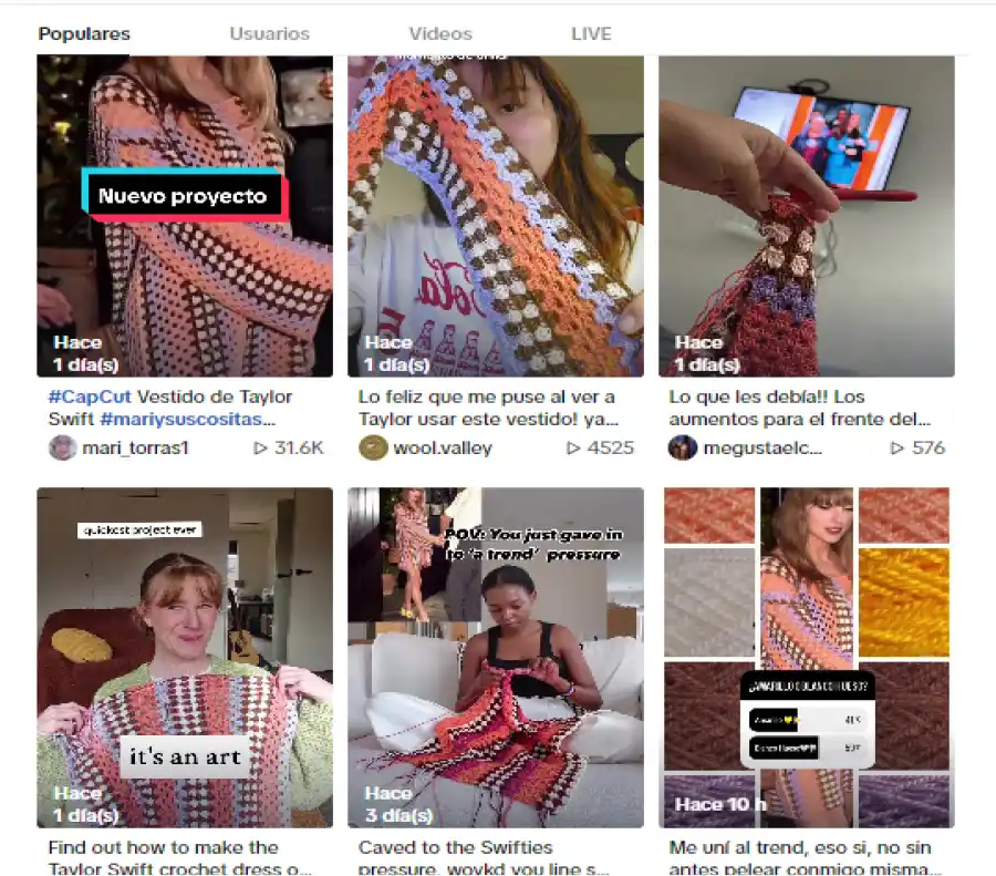 SWIFTIES ARTSY. Las fans llenaron las redes de tutoriales y recomendaciones de colores de lana. / CAPTURA DE PANTALLA.