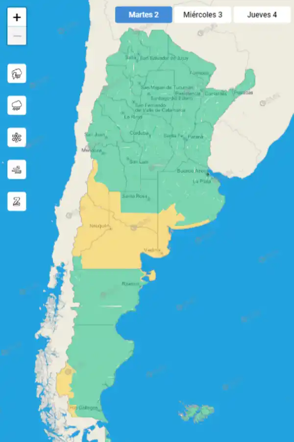 Mapa de alertas del Servicio Meteorológico Nacional