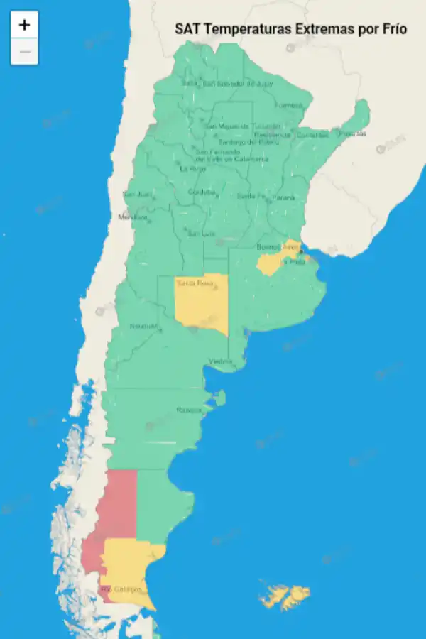 Mapa de alertas del Servicio Meteorológico Nacional