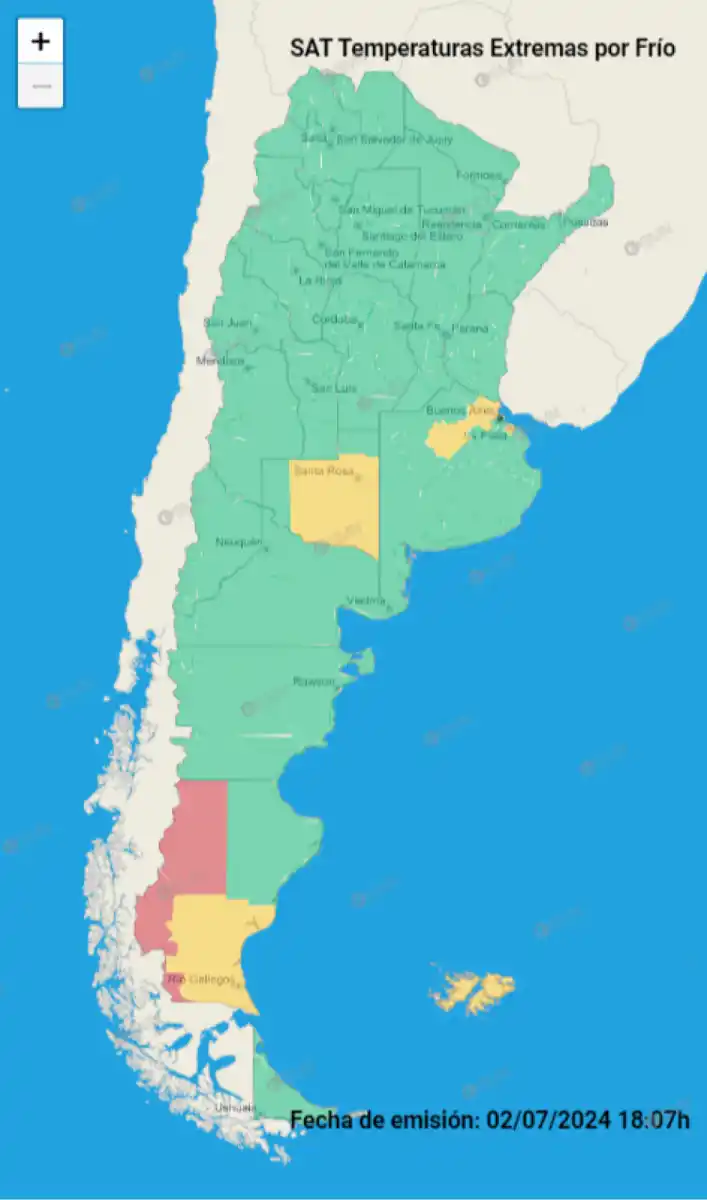 Mapa de alertas del Servicio Meteorológico Nacional