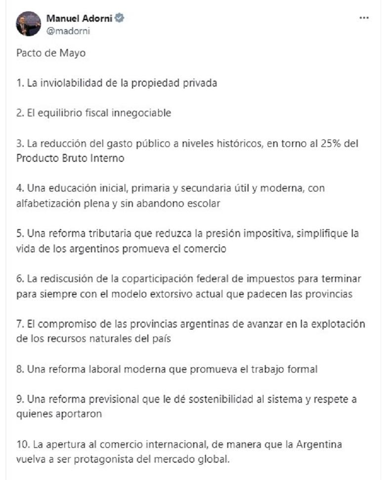 Pacto de Mayo en Tucumán: el Gobierno de Javier Milei dio a conocer cuáles son los 10 puntos clave