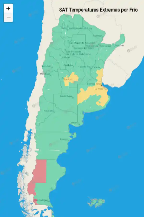 Mapa de alertas del Servicio Meteorológico Nacional