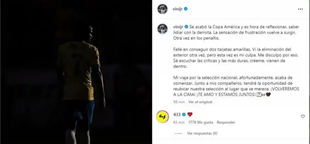 Vinícius se responsabilizó de la eliminación de Brasil de la Copa América 2024: “Es mi culpa”