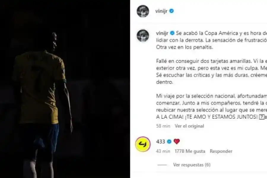 Vinícius se responsabilizó de la eliminación de Brasil de la Copa América 2024: “Es mi culpa”
