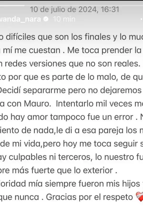 Hoy me toca seguir sola: el comunicado que compartió Wanda Nara en redes sociales