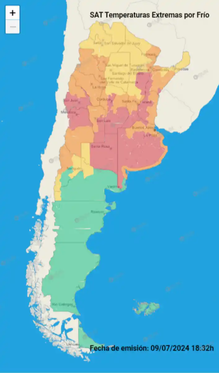 Mapa de alertas del Servicio Meteorológico Nacional