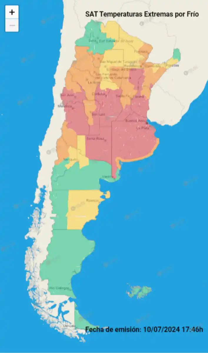 Mapa de alertas del Servicio Meteorológico Nacional