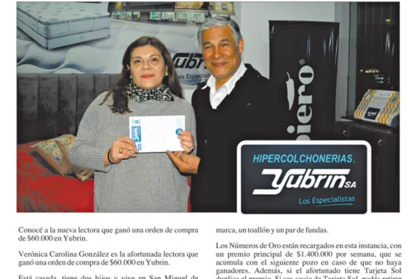 Números de la Suerte: Verónica Carolina González ganó una orden de compra de $60.000 en Yubrin
