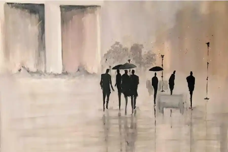 EN LAS VITRINAS. Una de las pinturas del arquitecto Horacio Mejail.