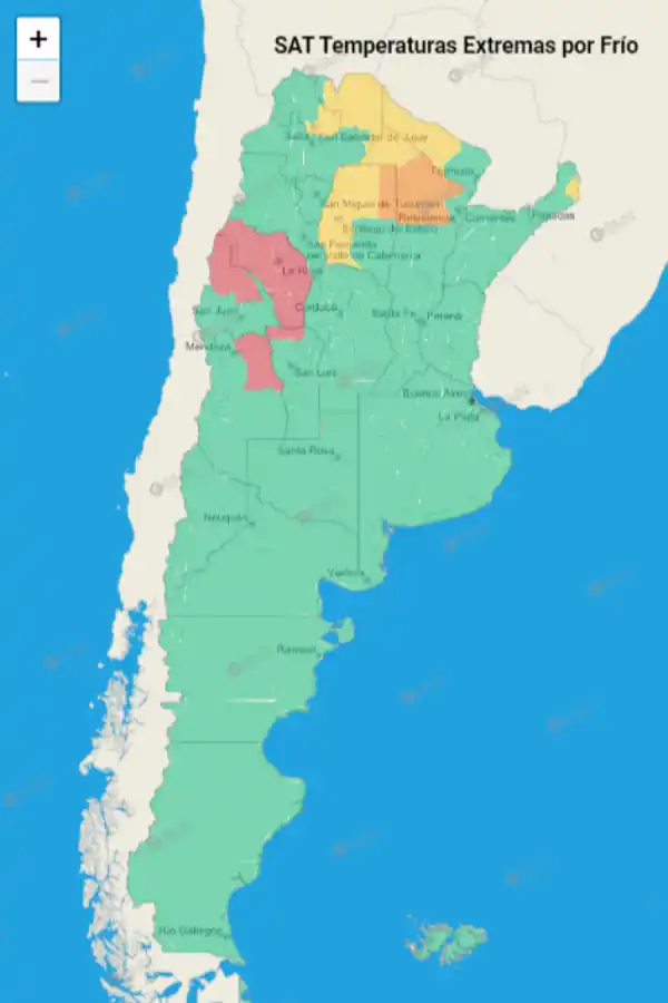 Mapa de alertas del Servicio Meteorológico Nacional