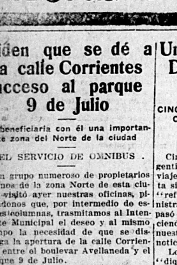 CORRIENTES. Una calle clave para el acceso al parque 9 de Julio y que hacia fines de la década de 1920 permanecía cerrada.