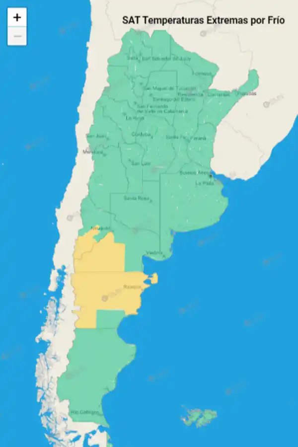Mapa de alertas del Servicio Meteorológico Nacional