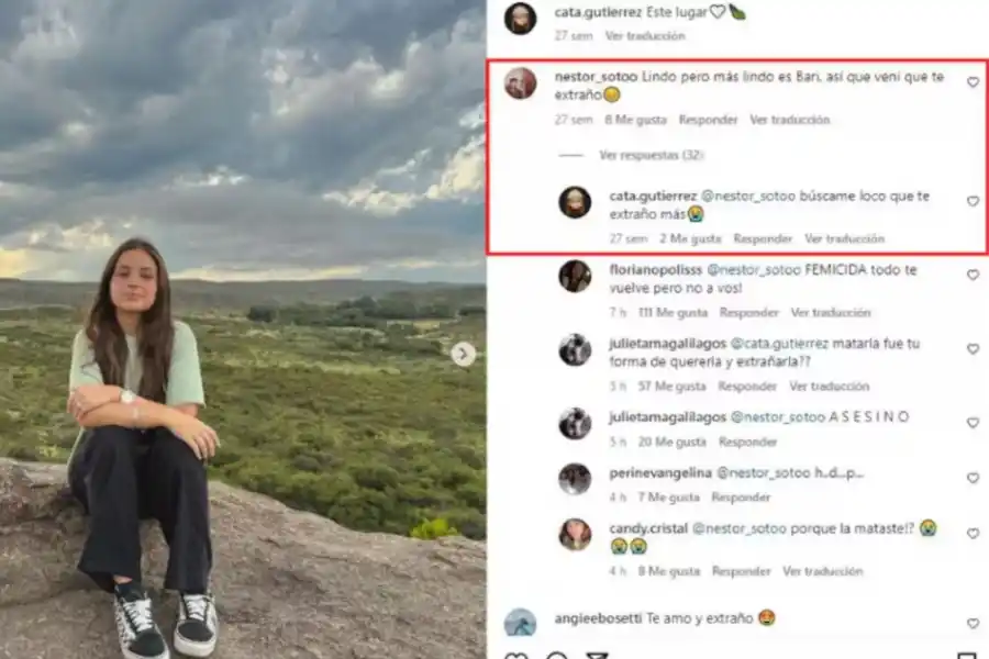 Crimen de la influencer: el comentario de Néstor Soto en una foto de Catalina Gutiérrez que causó repudio en las redes