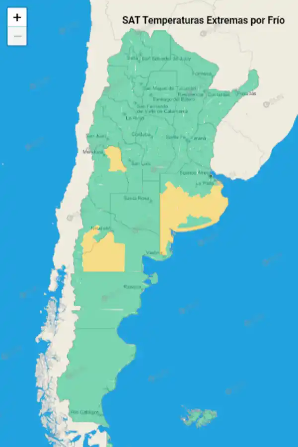 Mapa de alertas del Servicio Meteorológico Nacional