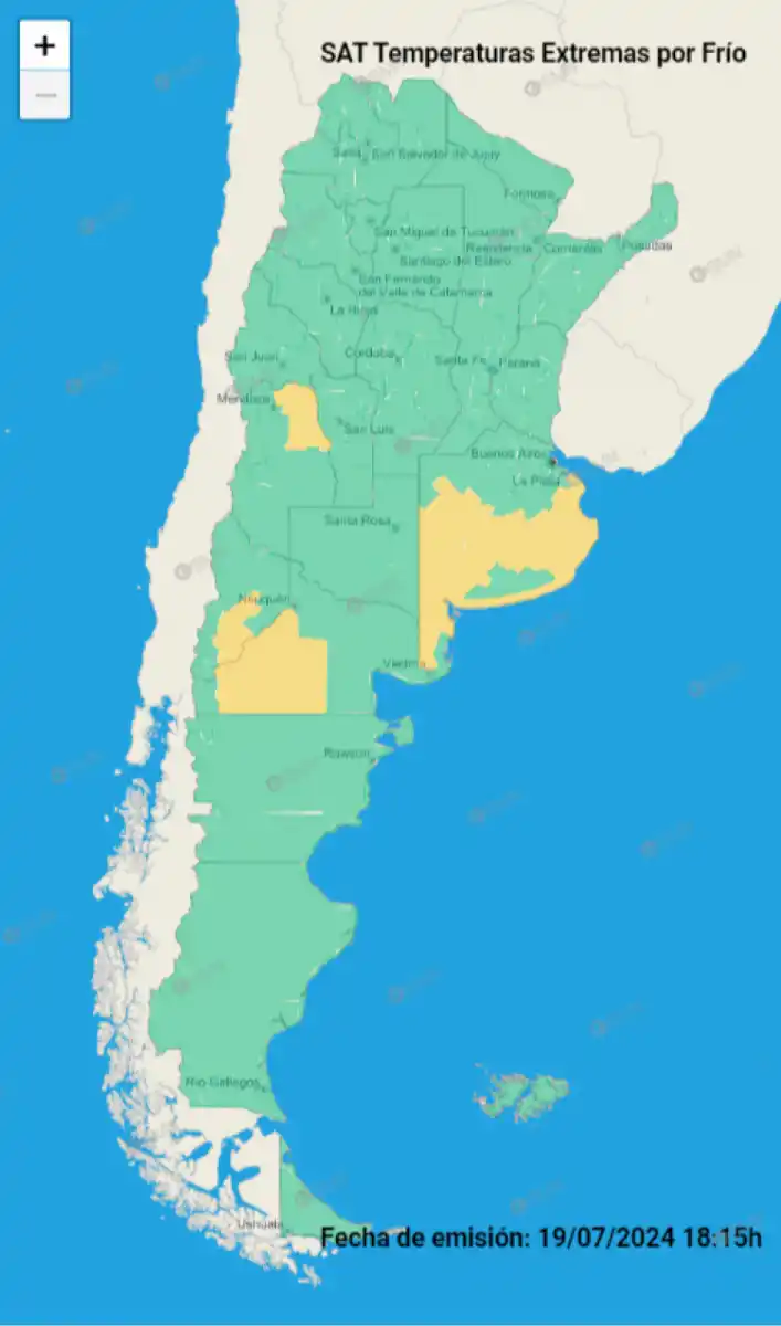 Mapa de alertas del Servicio Meteorológico Nacional